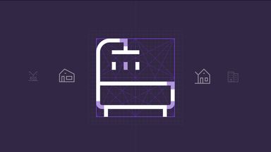 Home, building and shower icons in white on black background